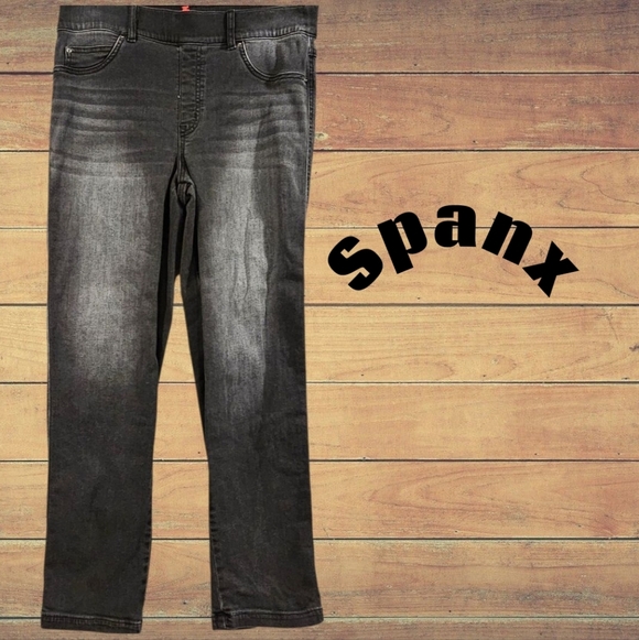 Spanx SZ L Black Wash Pull On Stretch Slimming Shaping Casual Jeans Denim - Picture 1 of 10